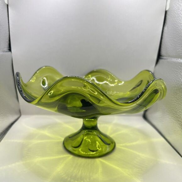 Vintage Viking MCM Mid-Century Glass Green Pedestal Bowl Candy Dish - Picture 2 of 5